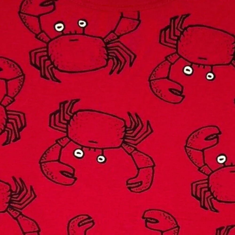 Hanna Andersson Pajama Top Kids 12 Red Crab Print Organic‎ Cotton Snug Fit Shirt